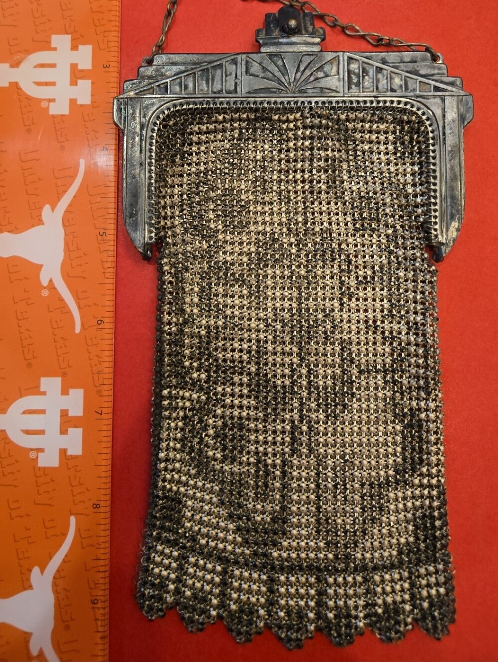Whiting Davis Mesh Purse Art Deco Flapper 1920's Sunburst Clasp Clover ? Design - Picture 3 of 9